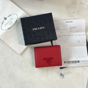 Prada Small Saffiano Leather Wallet, Fiery Red